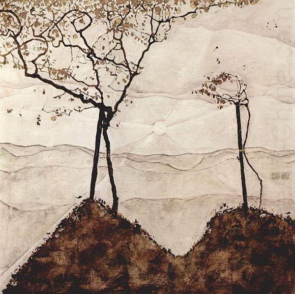 Herbstsonne und Baume, Egon Schiele
